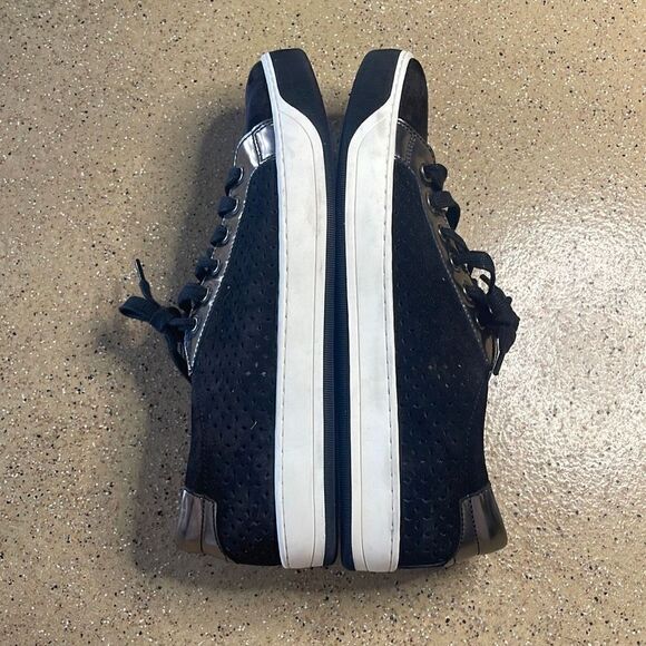 Johnston & Murphy Emerson Perforated Lace Up Black Suede & Metallic Trim Sneaker - Picture 7 of 12